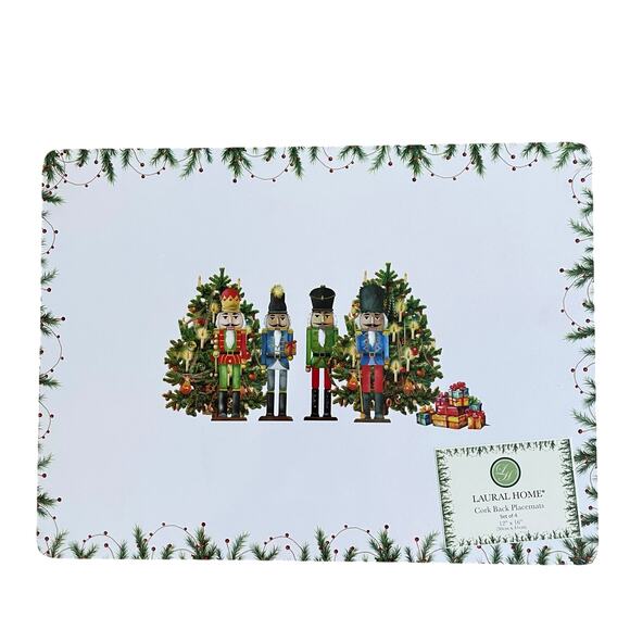 NUTCRACKER Cork Backed Hard Christmas Placemats 12x16 Set of 4 Holiday New - Picture 1 of 8